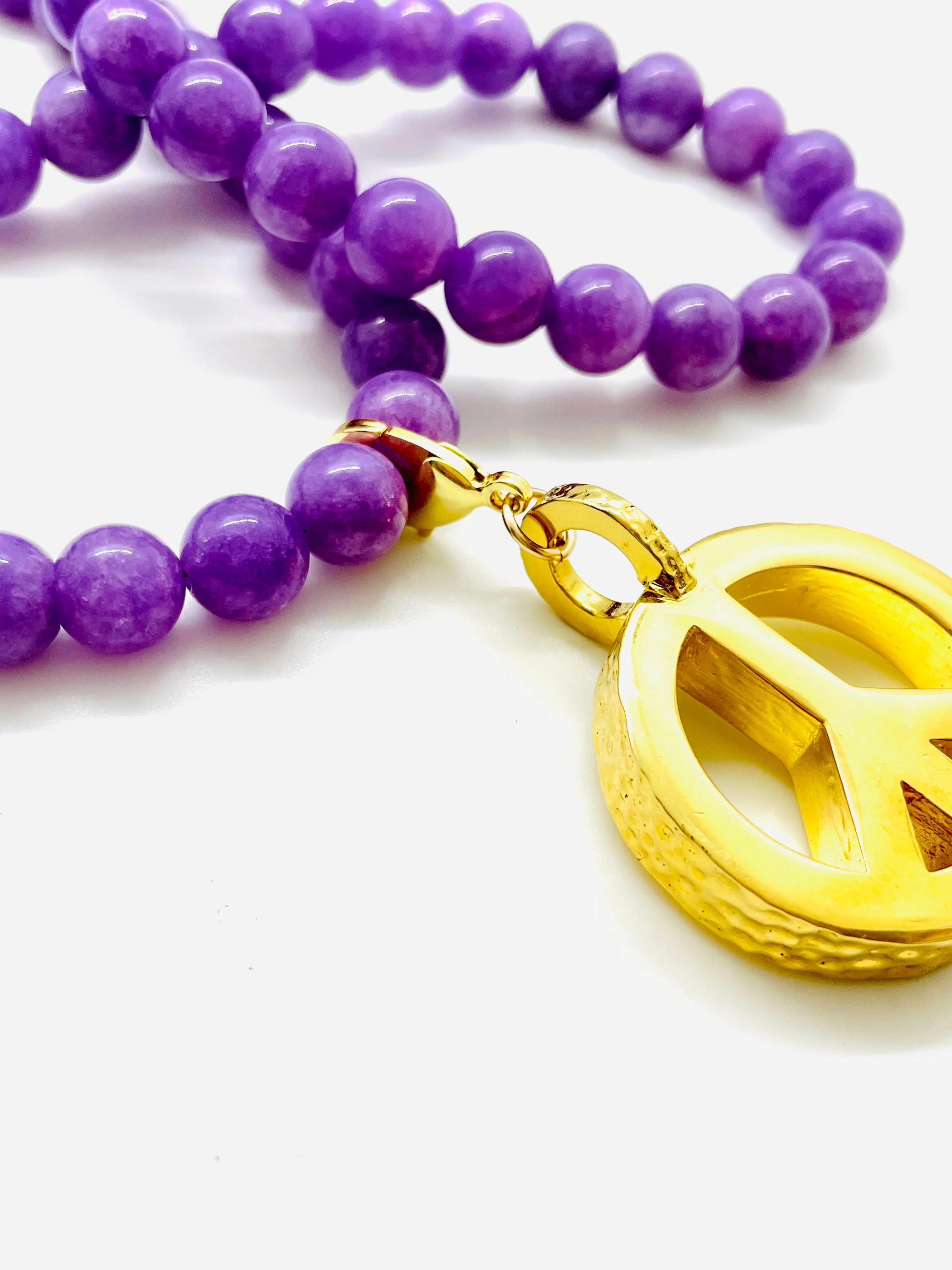 Peace Necklace with Lavender Jade Beads