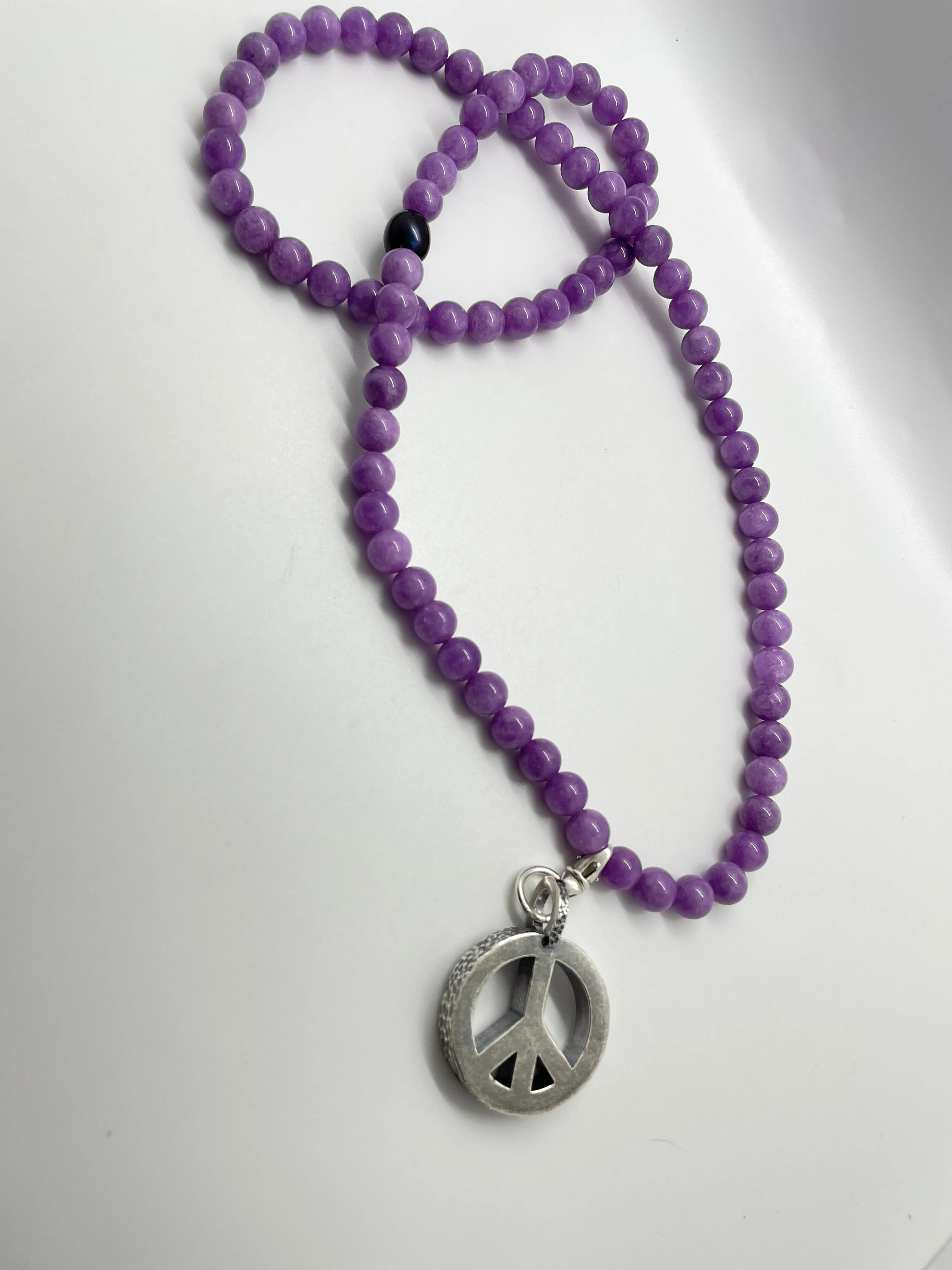 Peace Necklace with Lavender Jade Beads