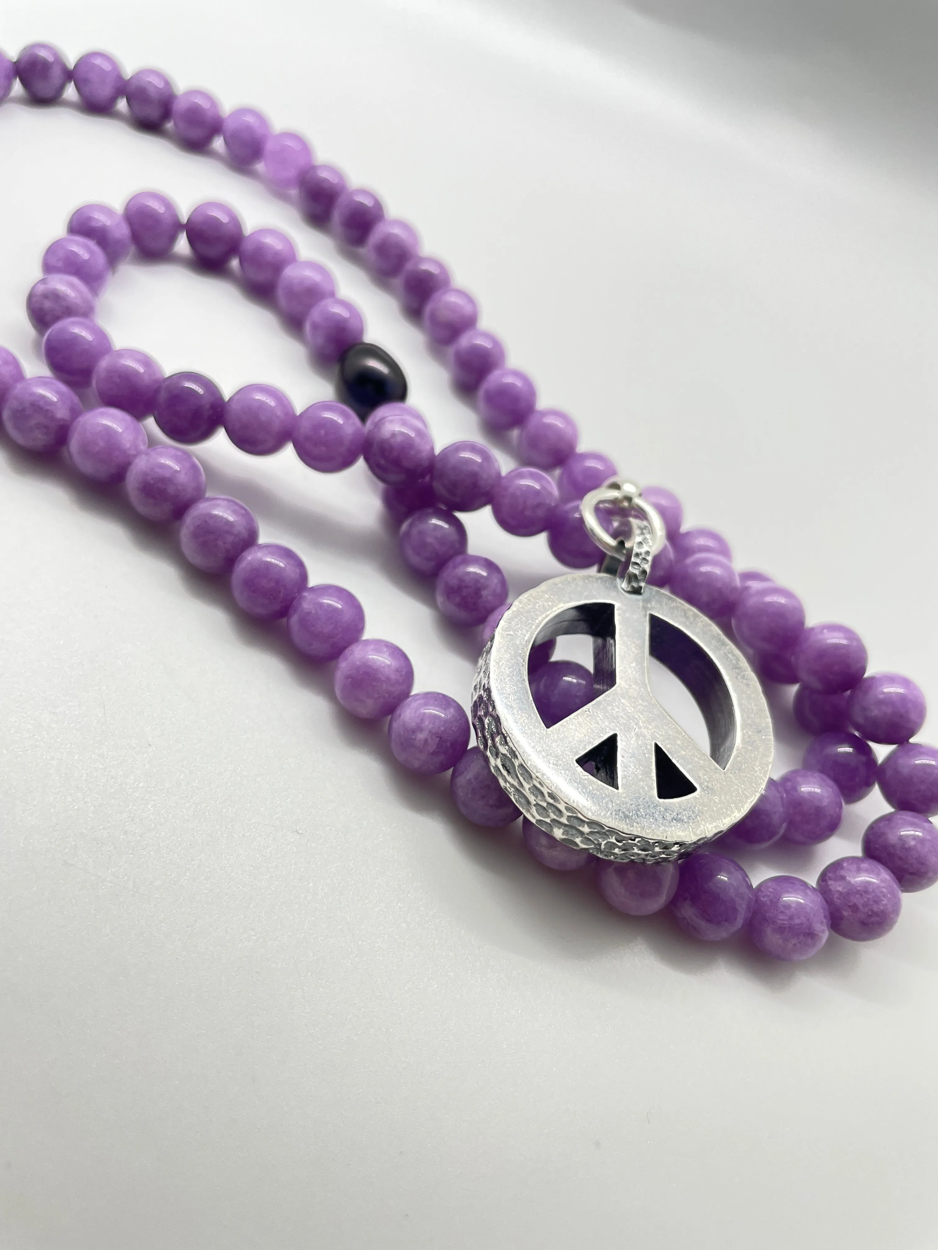 Peace Necklace with Lavender Jade Beads