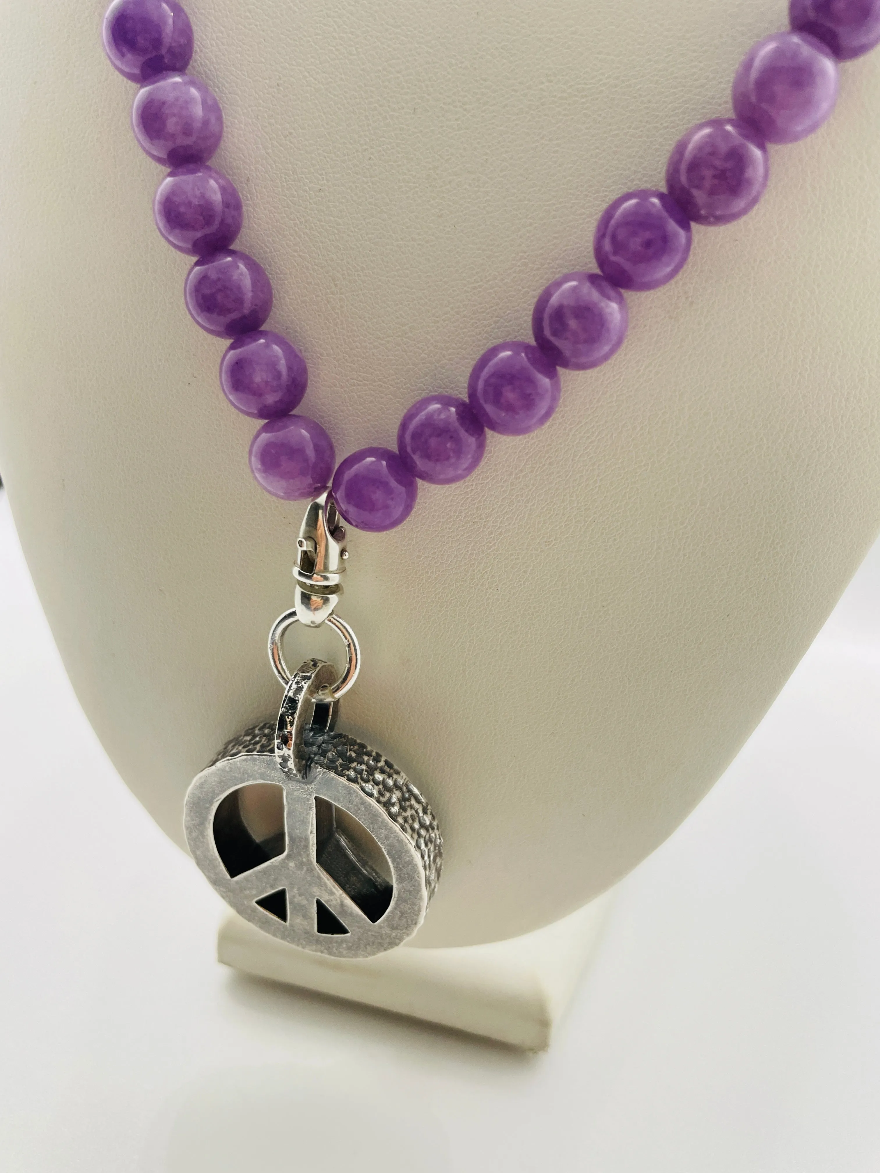 Peace Necklace with Lavender Jade Beads