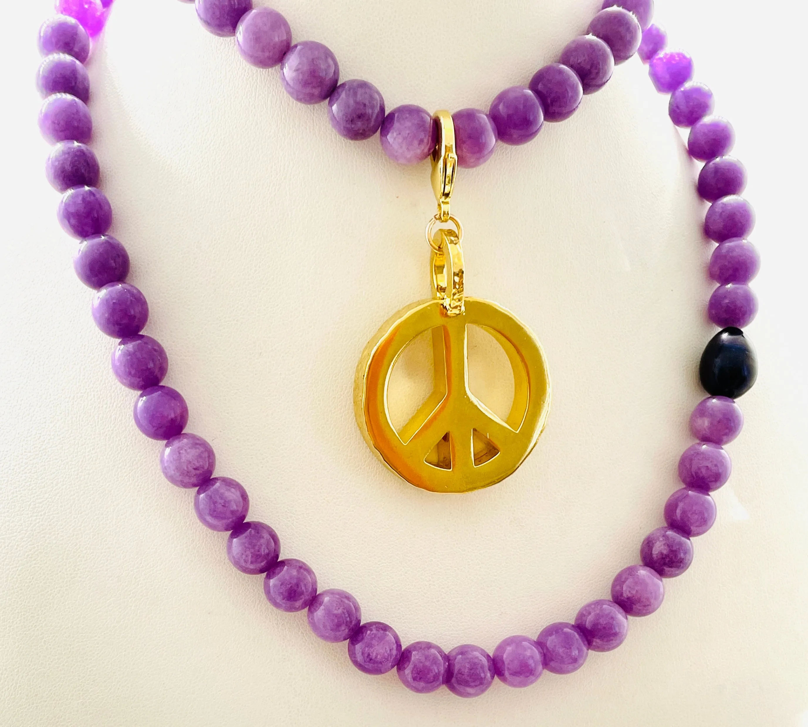 Peace Necklace with Lavender Jade Beads