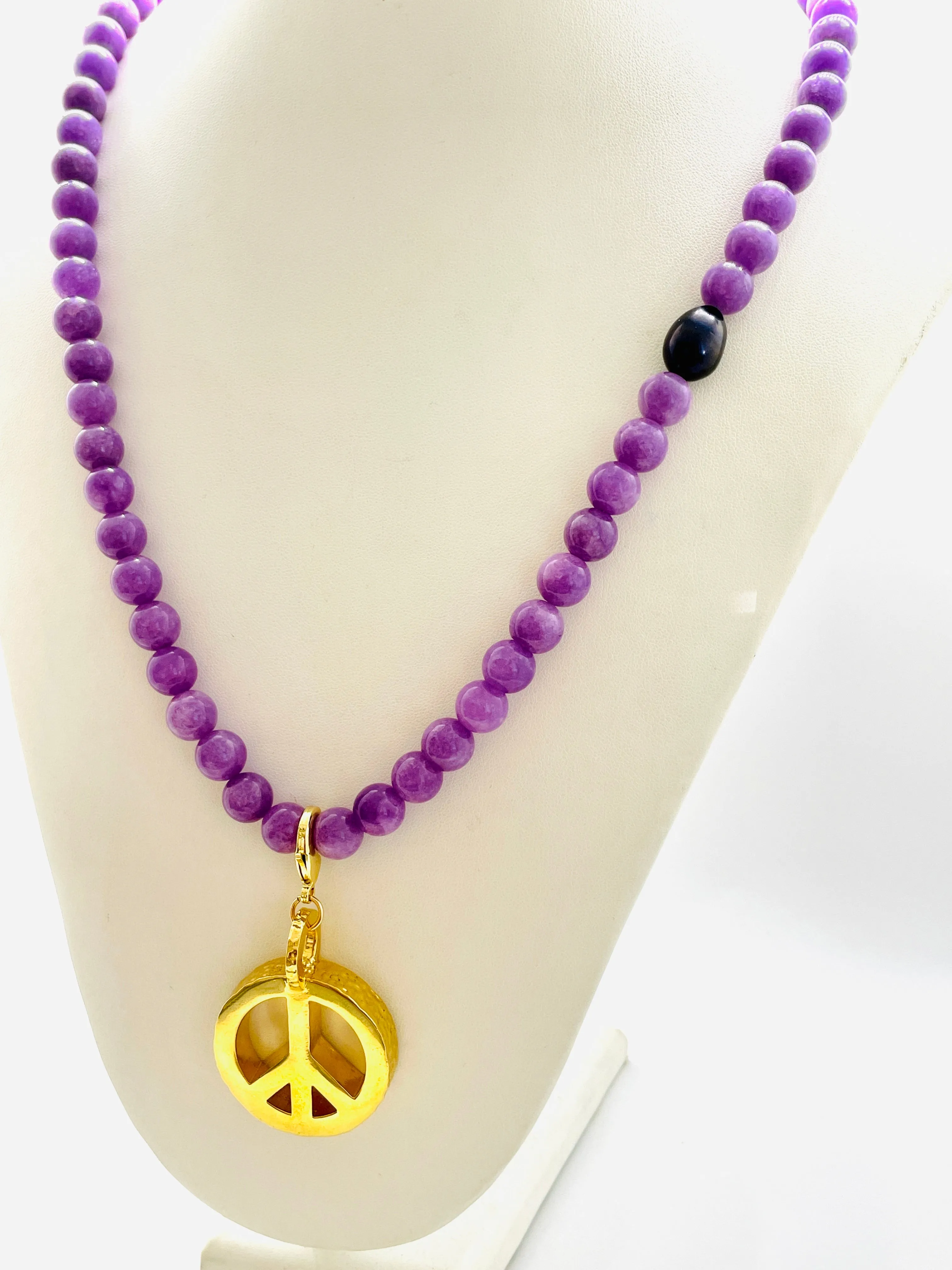 Peace Necklace with Lavender Jade Beads