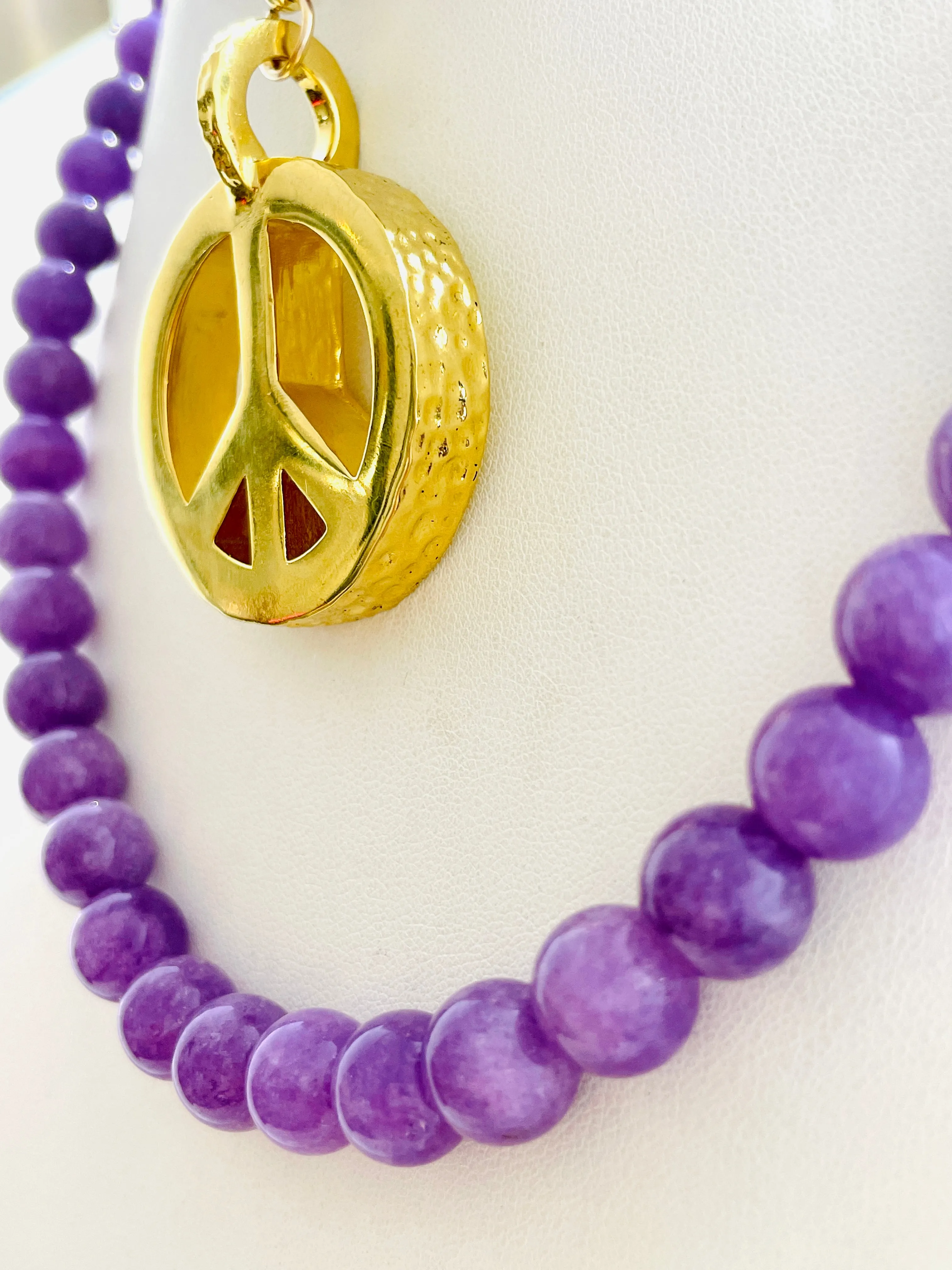 Peace Necklace with Lavender Jade Beads