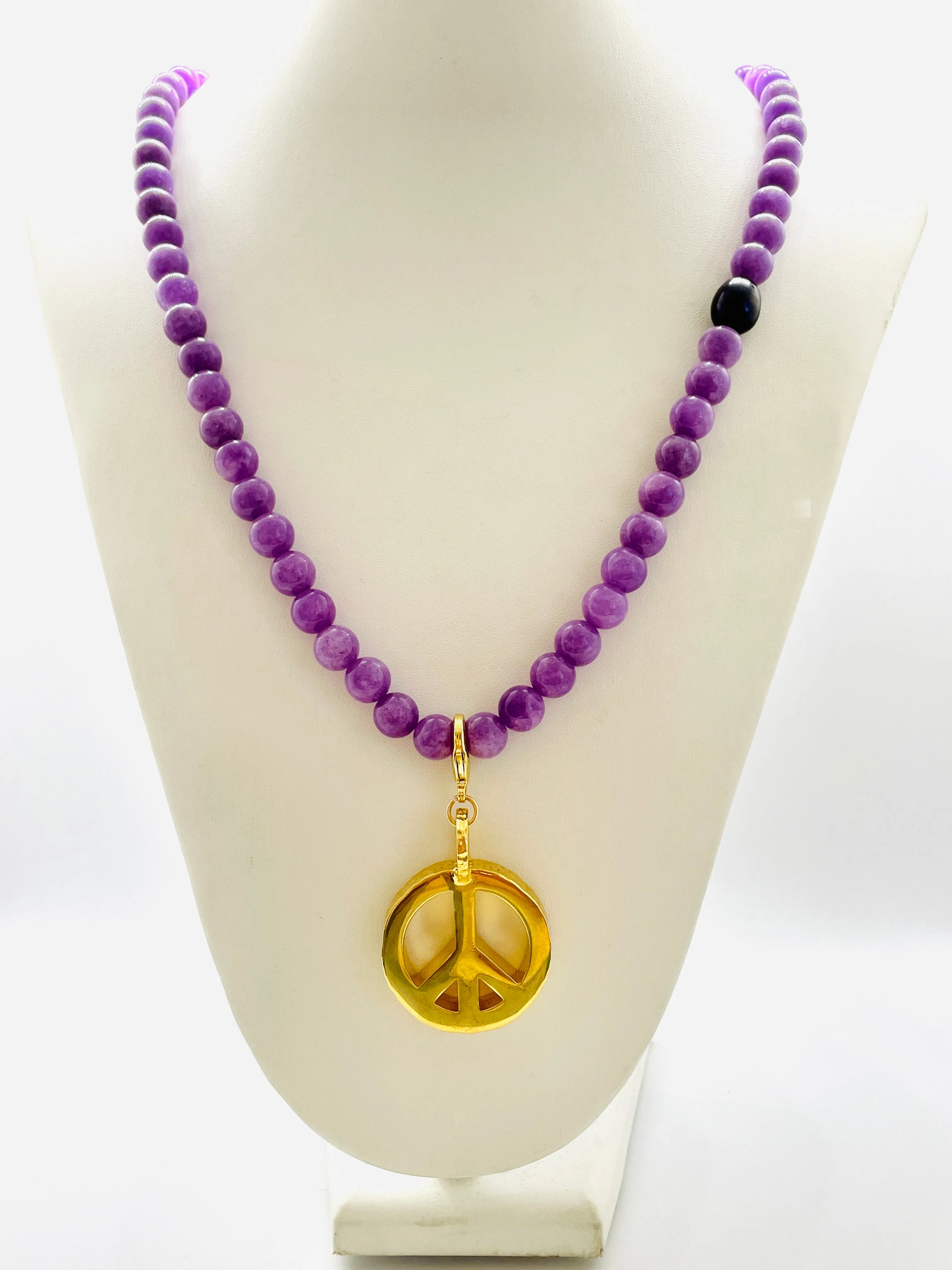 Peace Necklace with Lavender Jade Beads