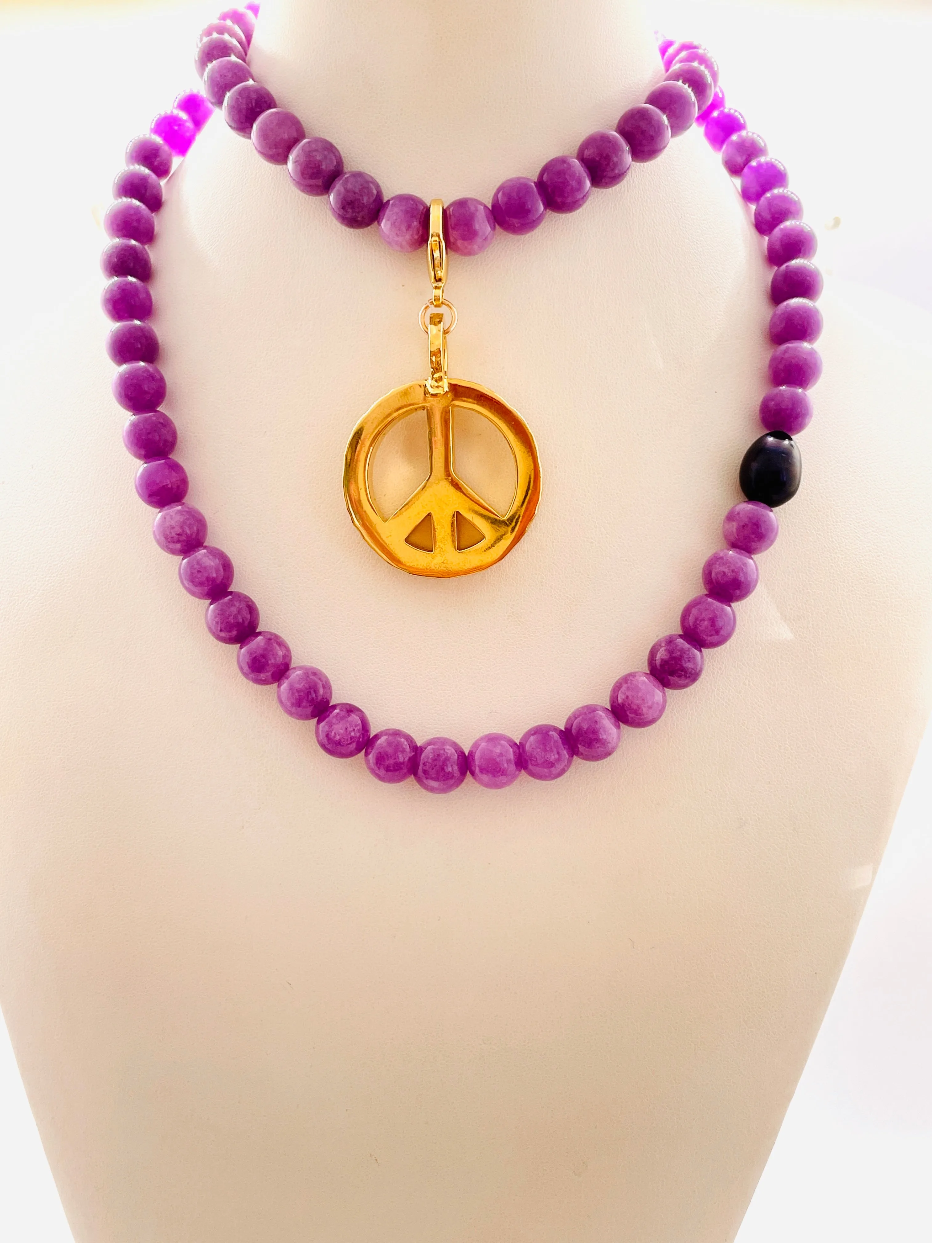 Peace Necklace with Lavender Jade Beads