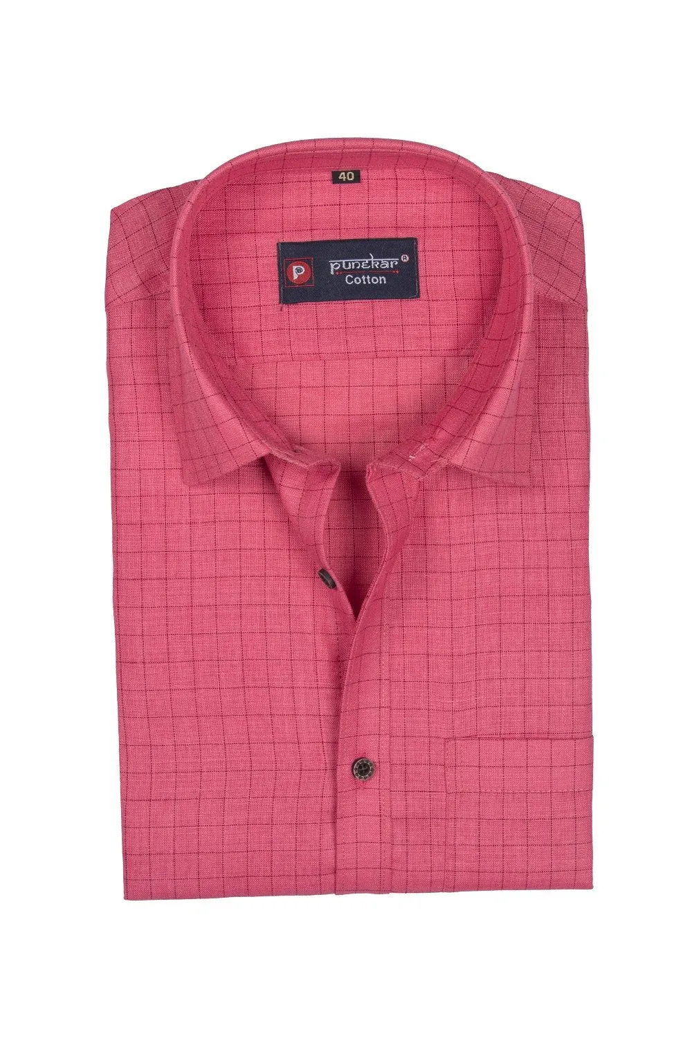 Punekar Cotton Pink Color Check Criss Cross Woven Cotton Shirt for Men's.