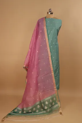 Pure Banarasi Silk Green Suit With Pure Pink Organza Dupatta