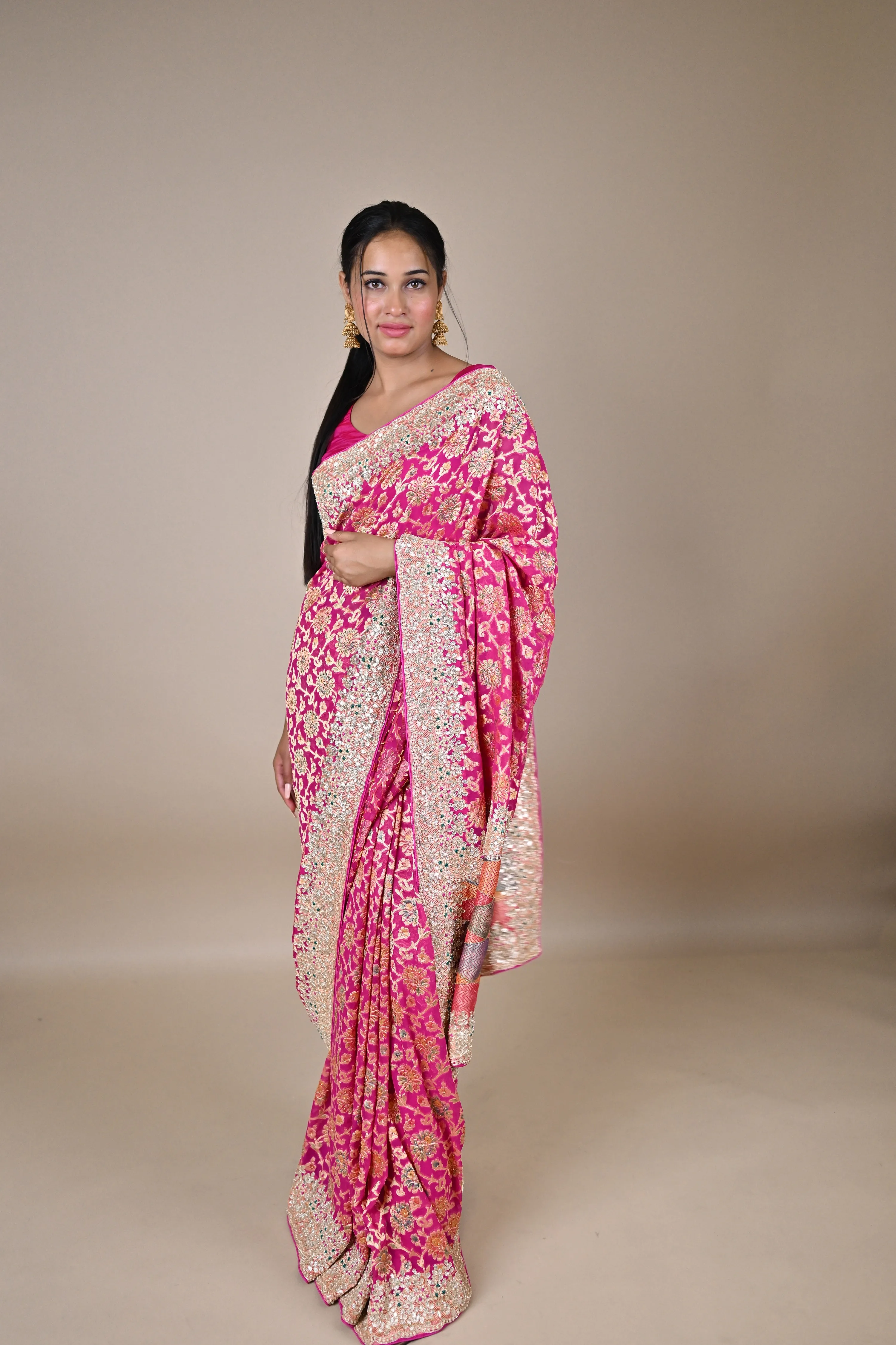 Pure Georgette hand embroidered banarasi saree