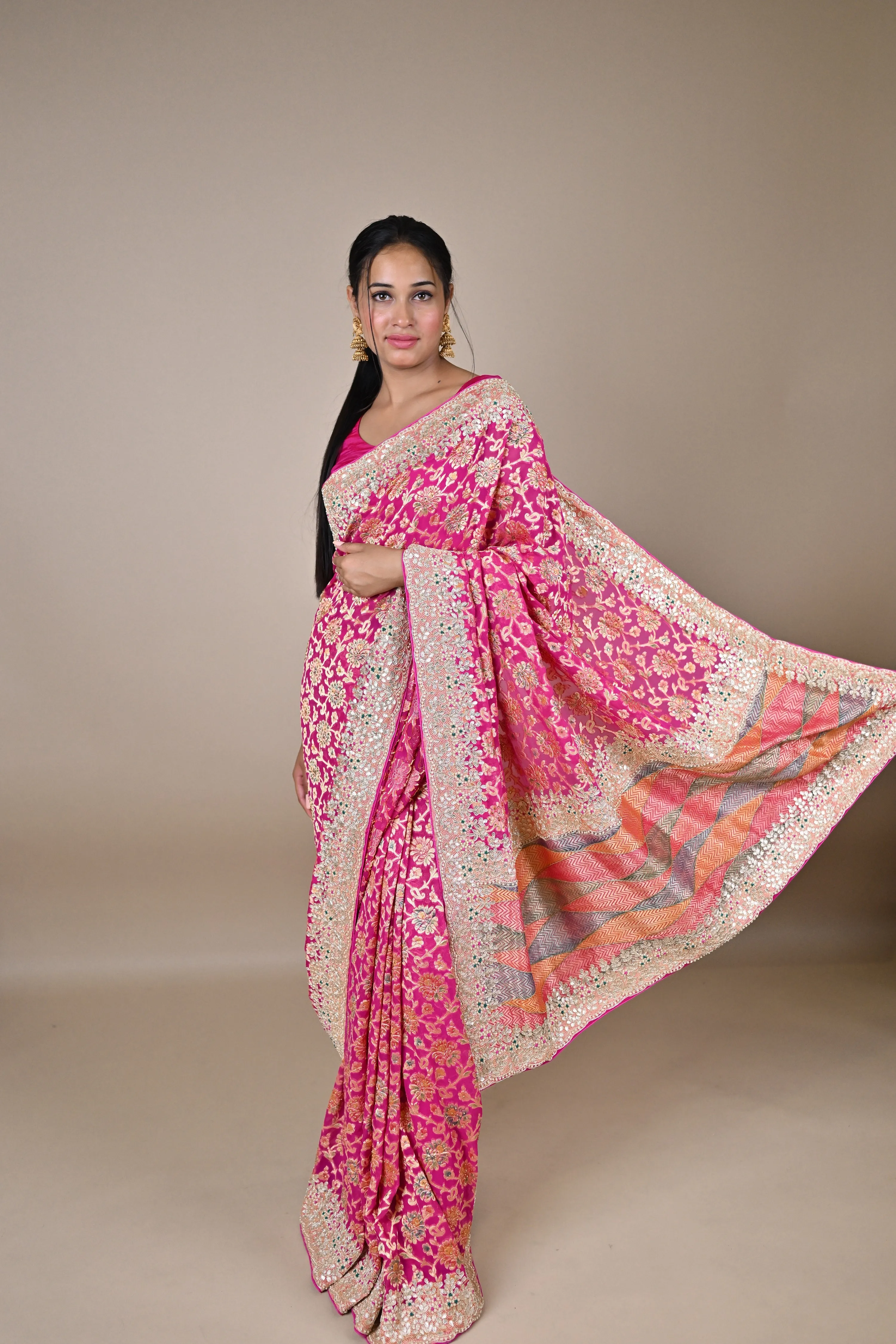 Pure Georgette hand embroidered banarasi saree