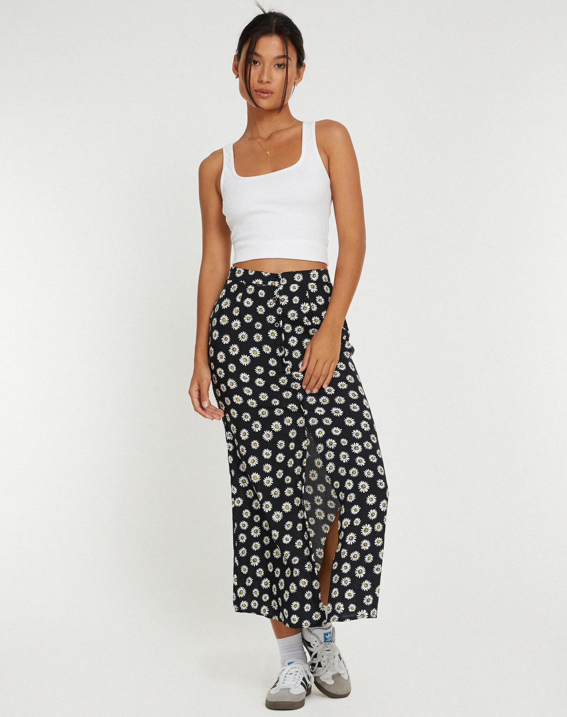 Rima Midi Skirt in Grunge Daisy Black