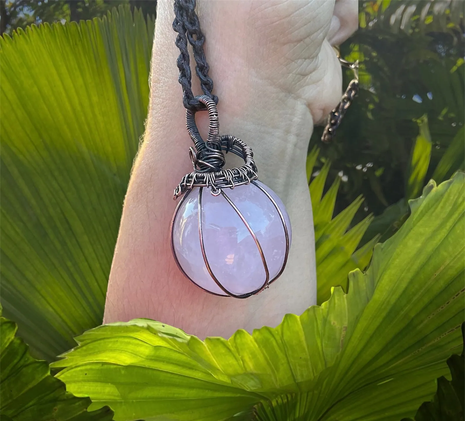 Rose Quartz Wire Wrapped Orb Pendant