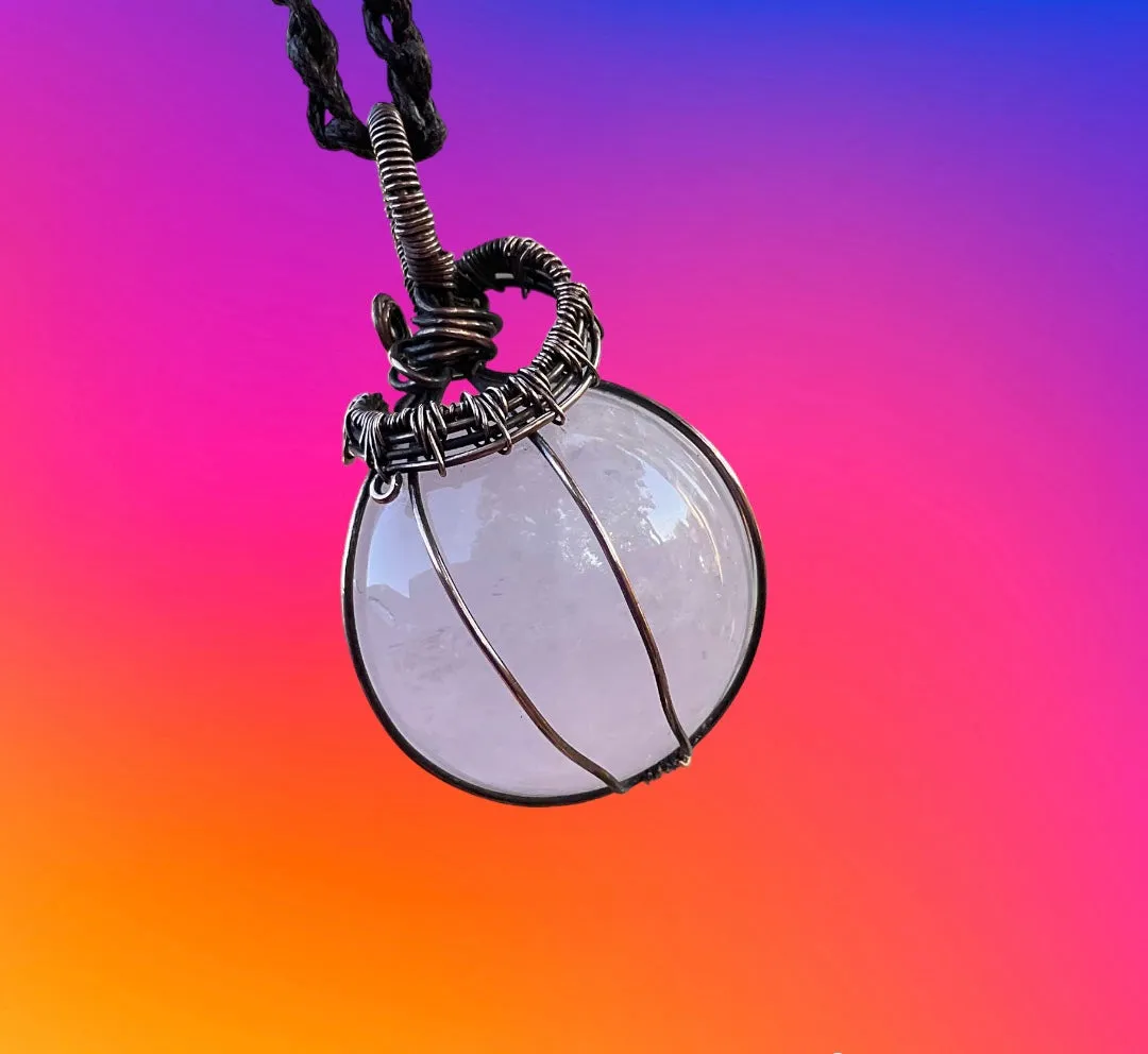 Rose Quartz Wire Wrapped Orb Pendant