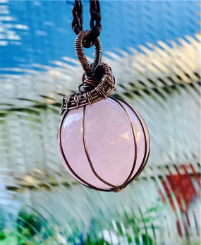 Rose Quartz Wire Wrapped Orb Pendant