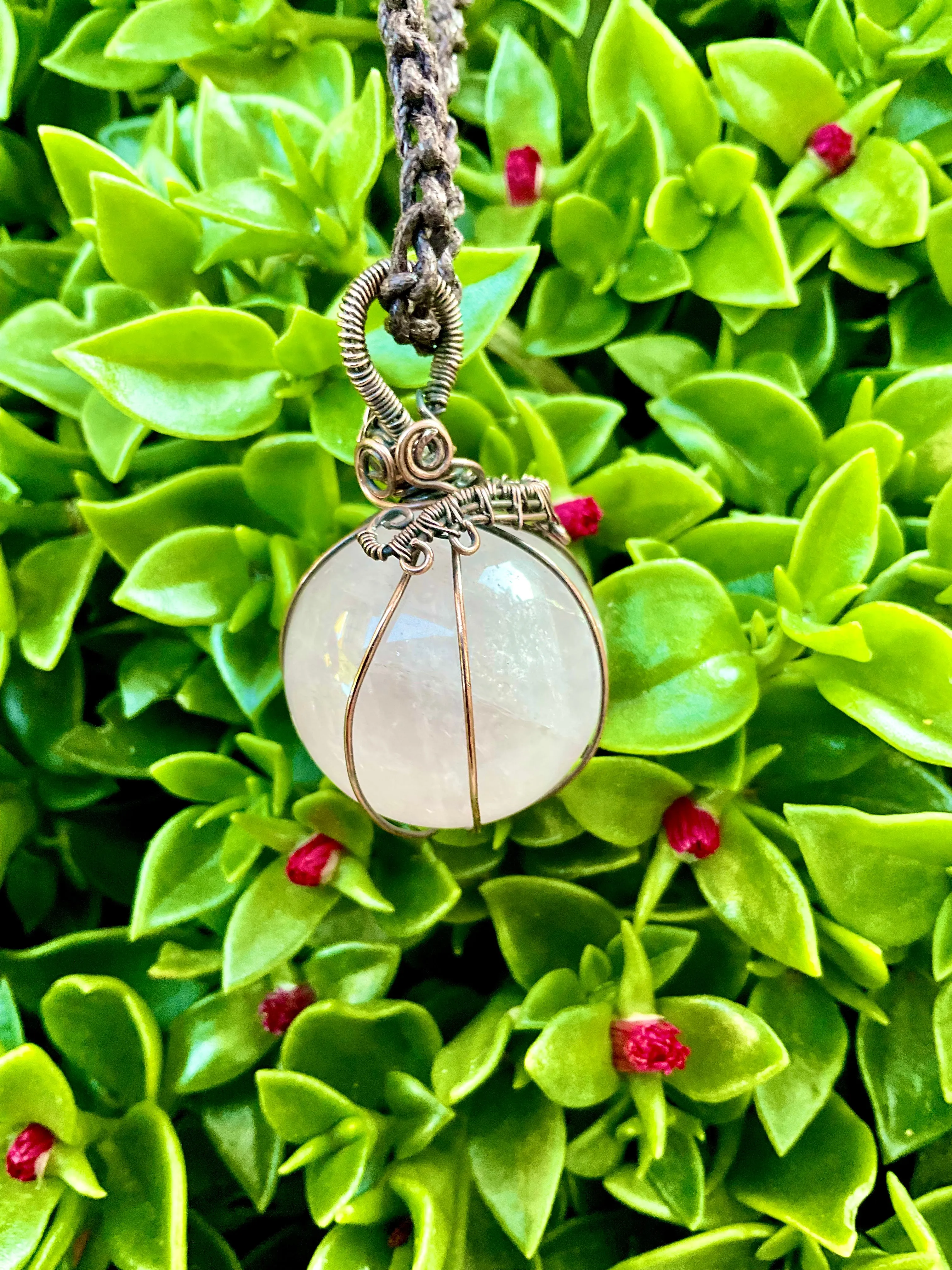 Rose Quartz Wire Wrapped Orb Pendant