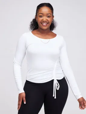 Safari Anga Long Sleeve Drawstring Top - White