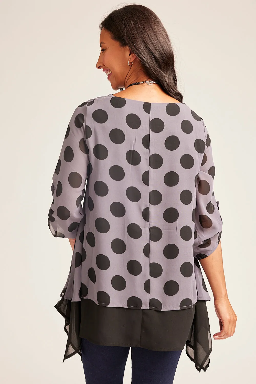 Saloos Spot Print Double Layered Chiffon Top with Necklace