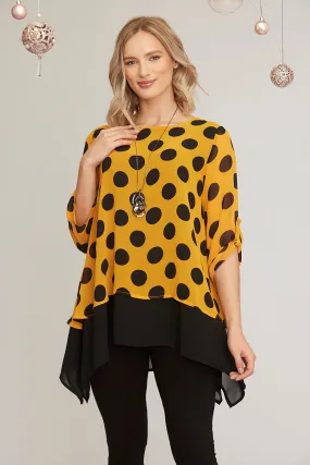 Saloos Spot Print Double Layered Chiffon Top with Necklace