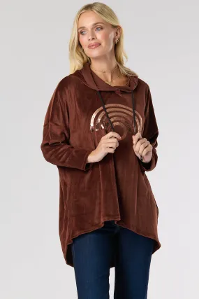 Saloos Velvet Hoodie Top with Foil Detailing