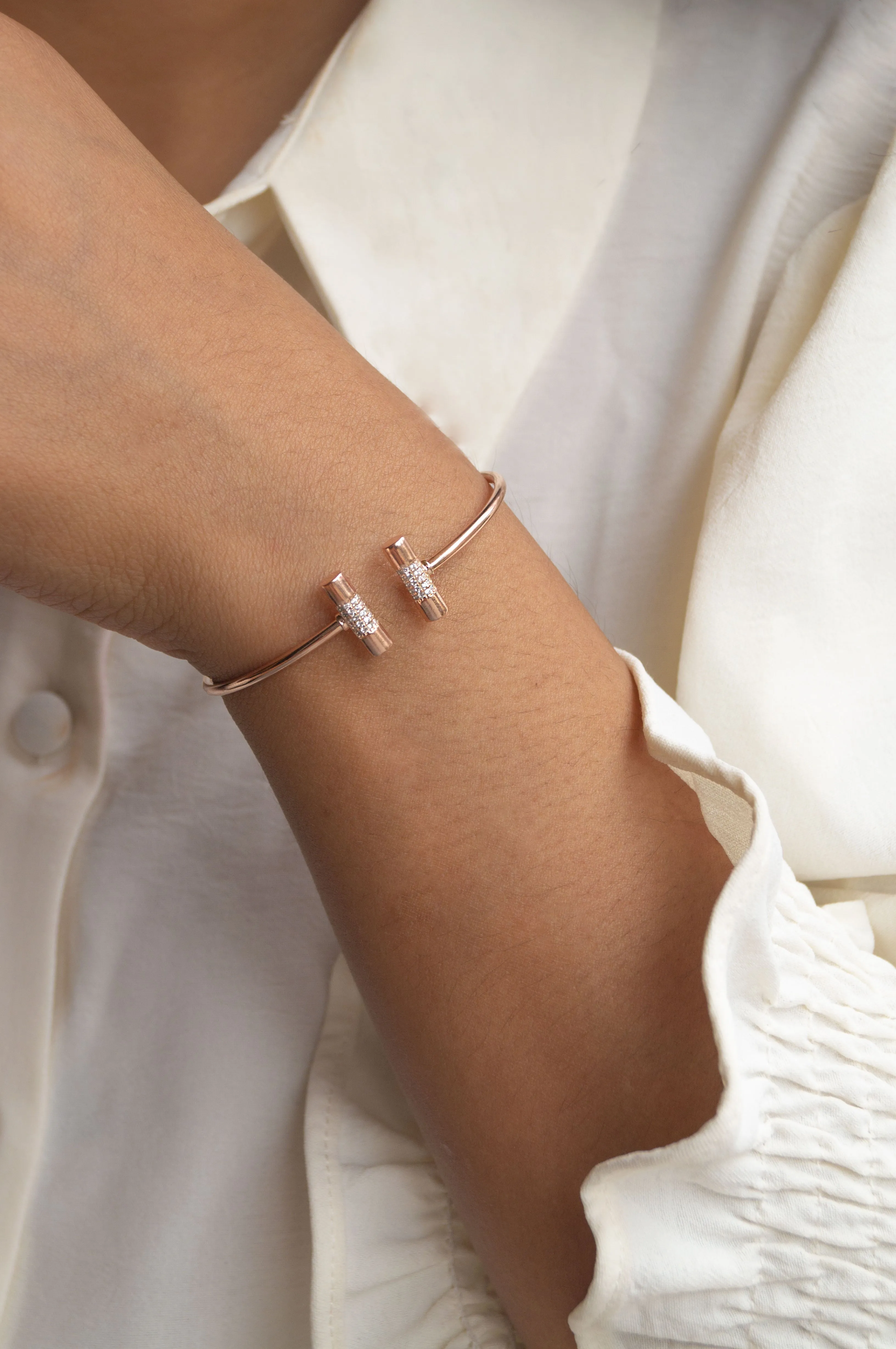 Shimmering Bar Rose Gold Plated Sterling Silver Adjustable Bracelet