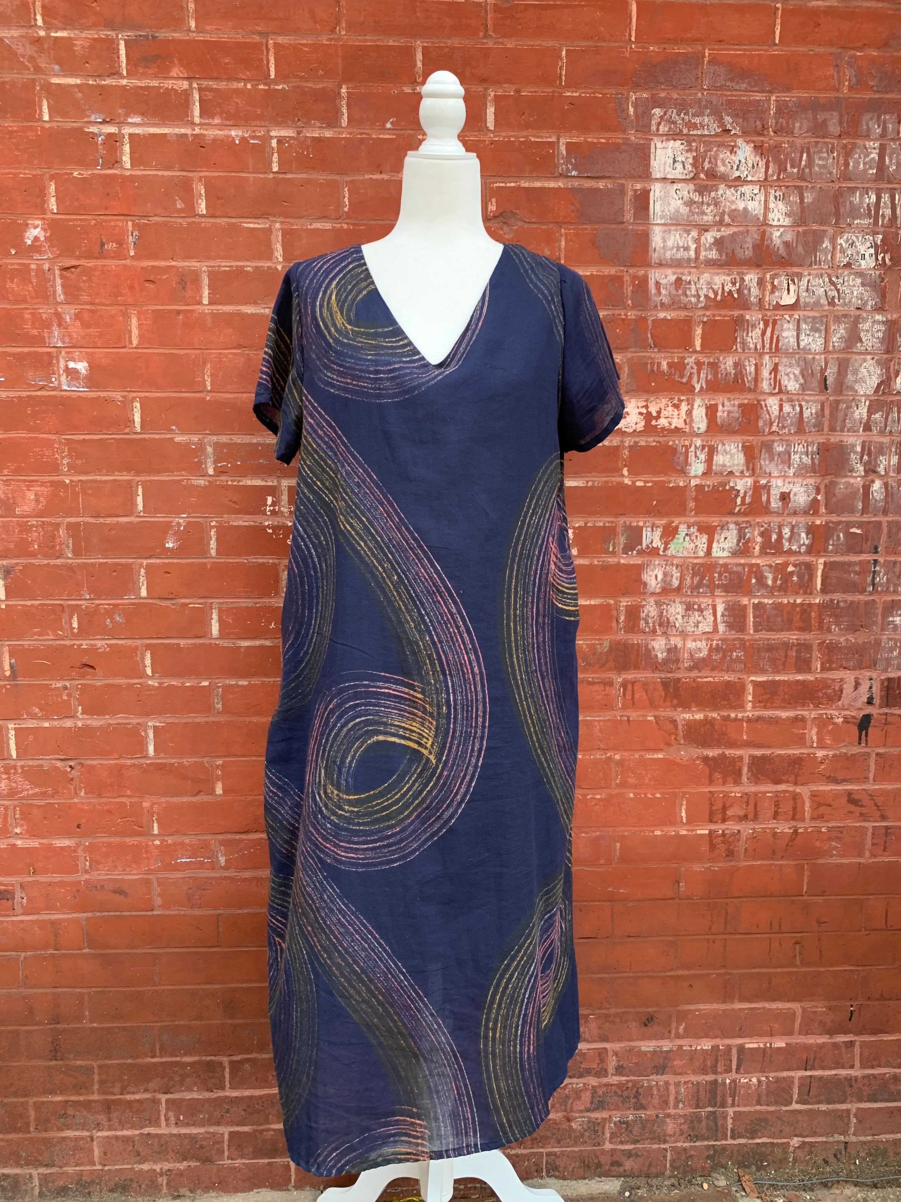 Shirt Sleeve Paint Brush Stroke Cotton Dress