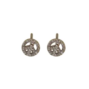 Silver Pave Diamond Peace Sign Studs