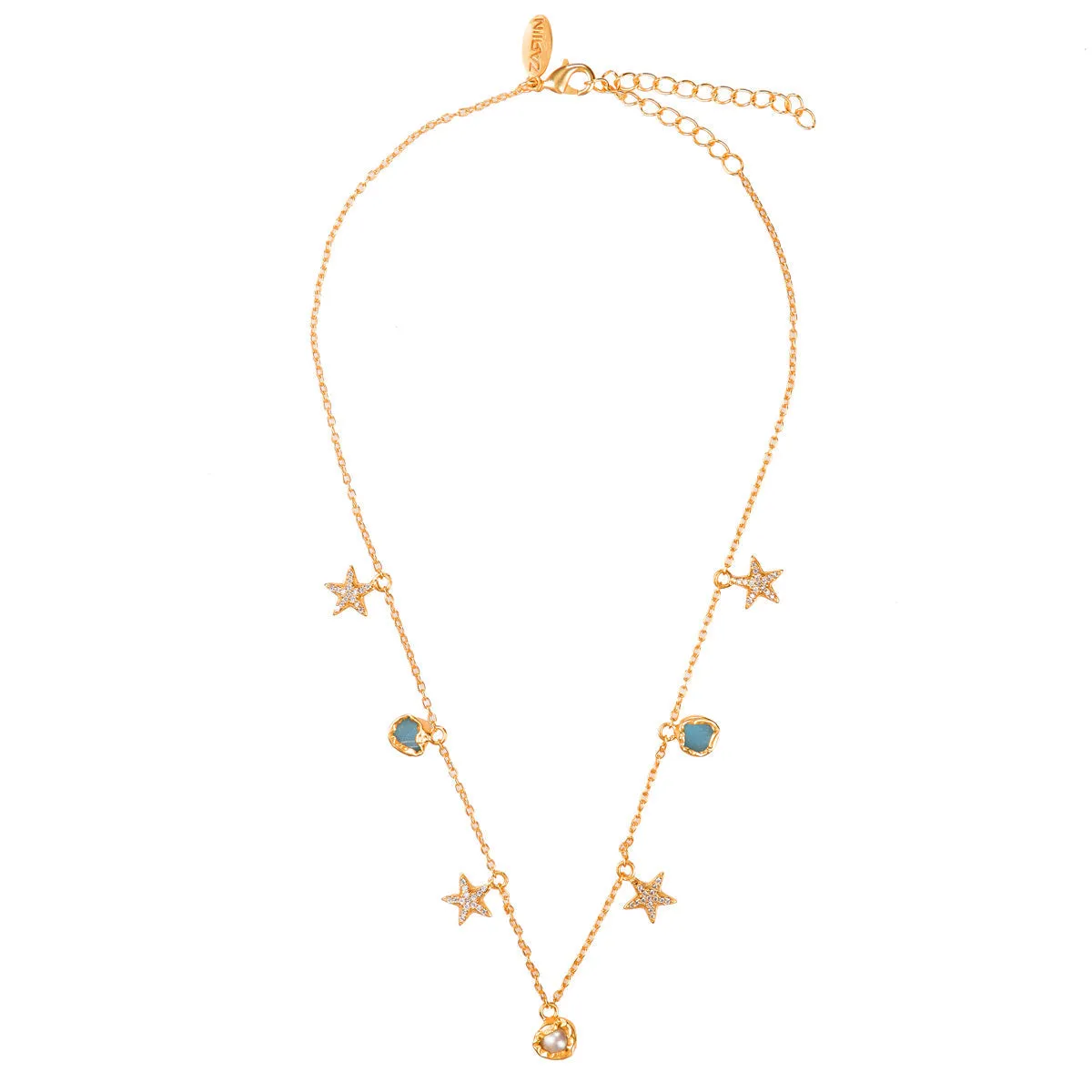 Sky Of Dreams Blue Topaz Baroque Pearl & CZ Necklace