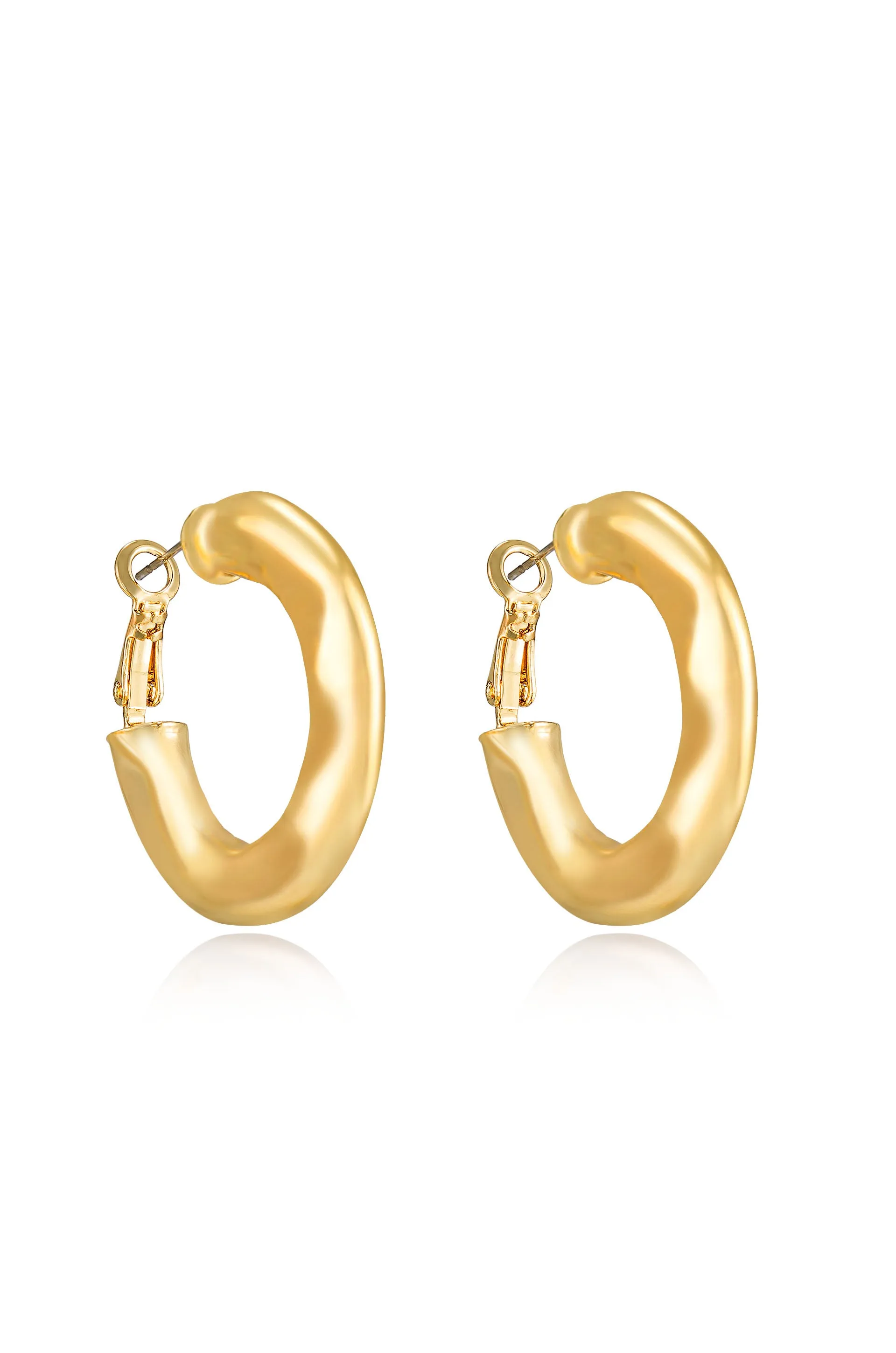 Soft Golden Textured 18k Gold Plated Hoop Earrings