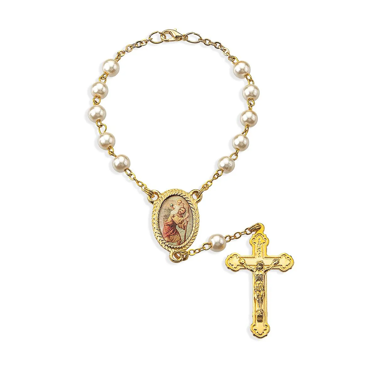 St. Christopher Auto Rosary - Pearl