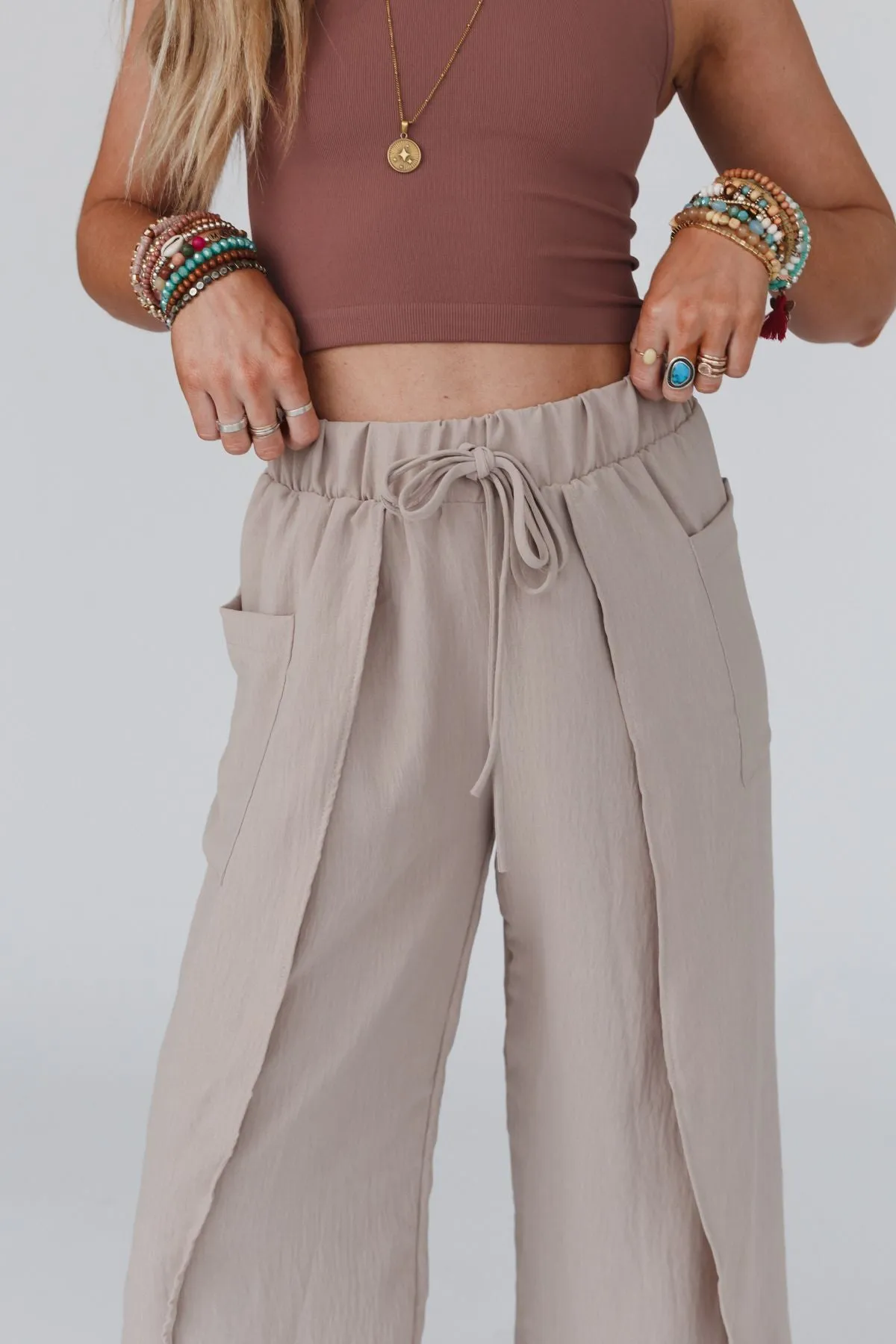 Stasia Solid Drawstring Tulip Pants - Spring Khaki