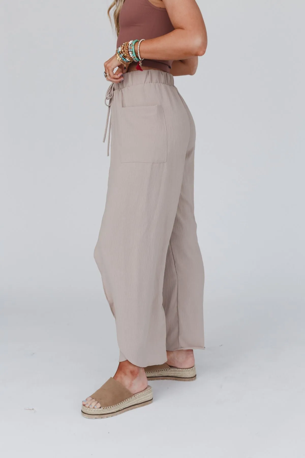 Stasia Solid Drawstring Tulip Pants - Spring Khaki