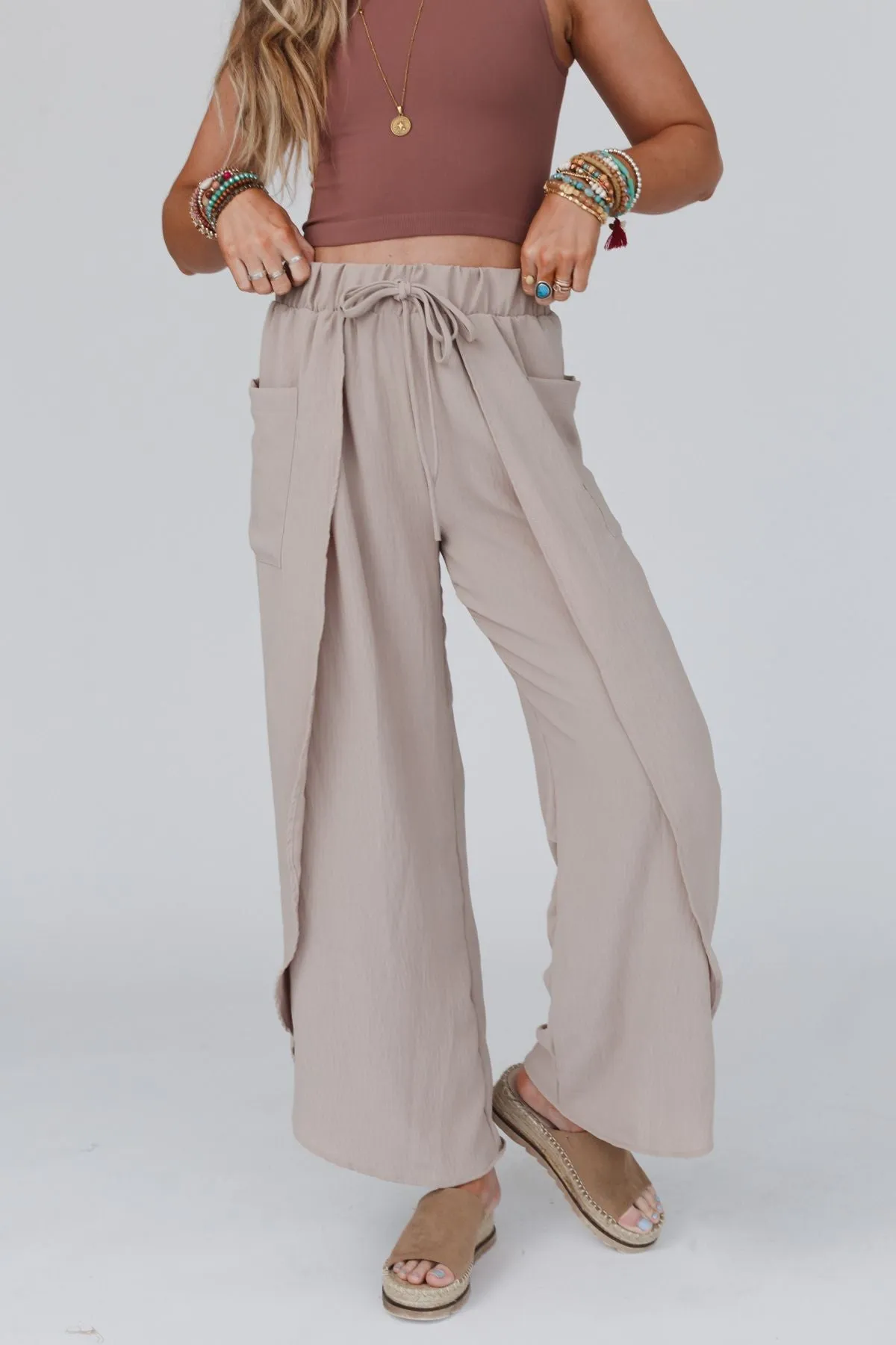 Stasia Solid Drawstring Tulip Pants - Spring Khaki