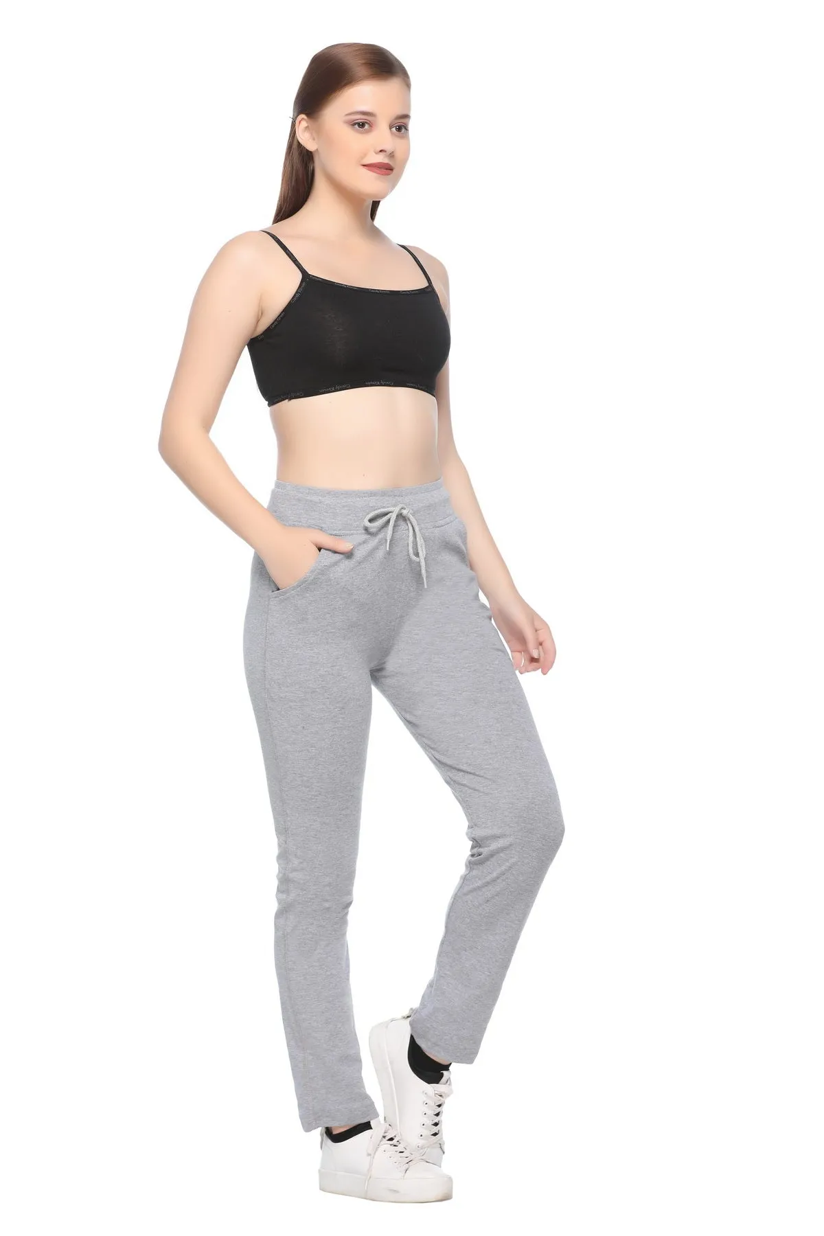 Stretchable Track Pants For Women - Cotton Lycra Activewear - Pack of 2 (Grey & Maroon)