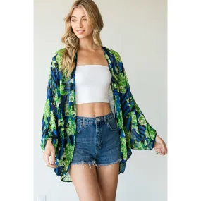 Stripes And Floral Print Lightweight Kimono