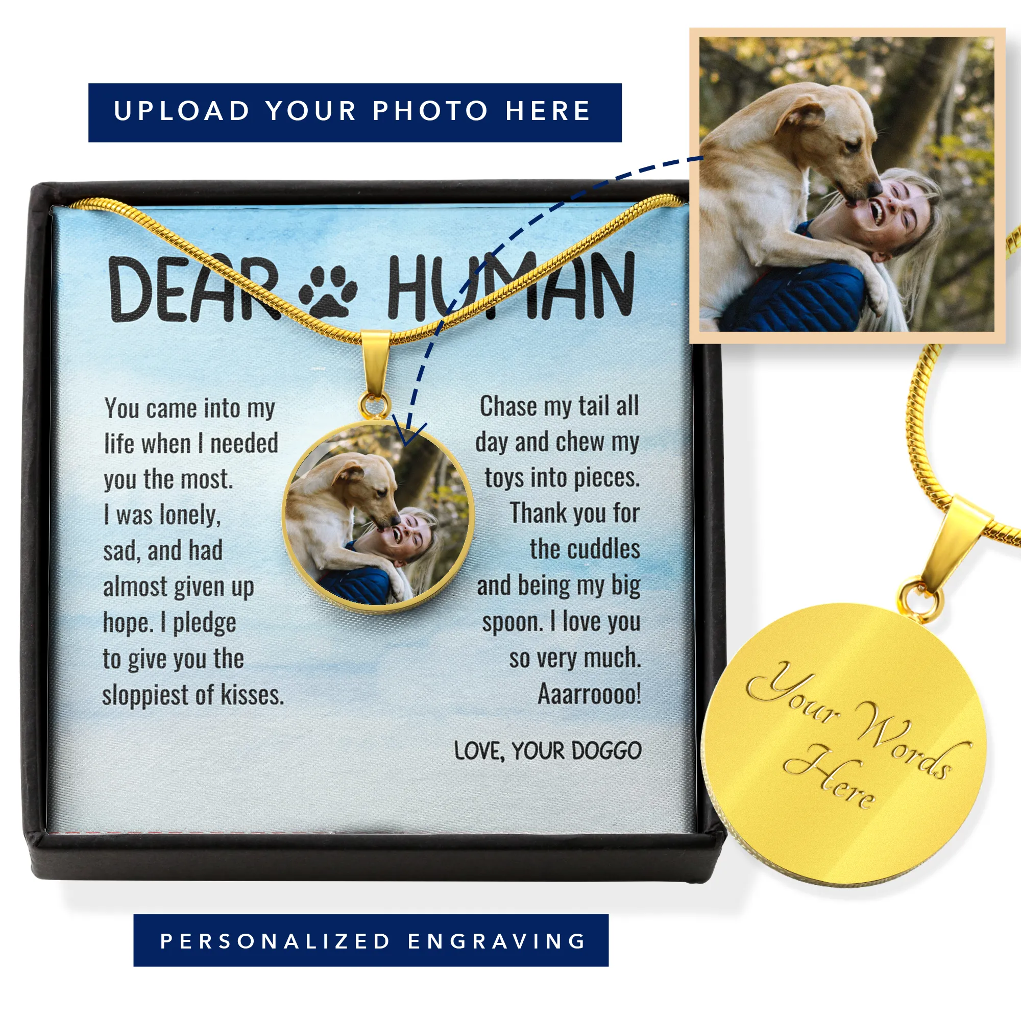 Thank You Dear Human Gratitude from Rescue Dog Adoption Custom Photo Circle Necklace