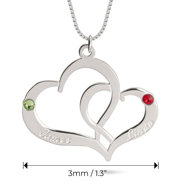 Two Hearts Name Birthstone Necklace