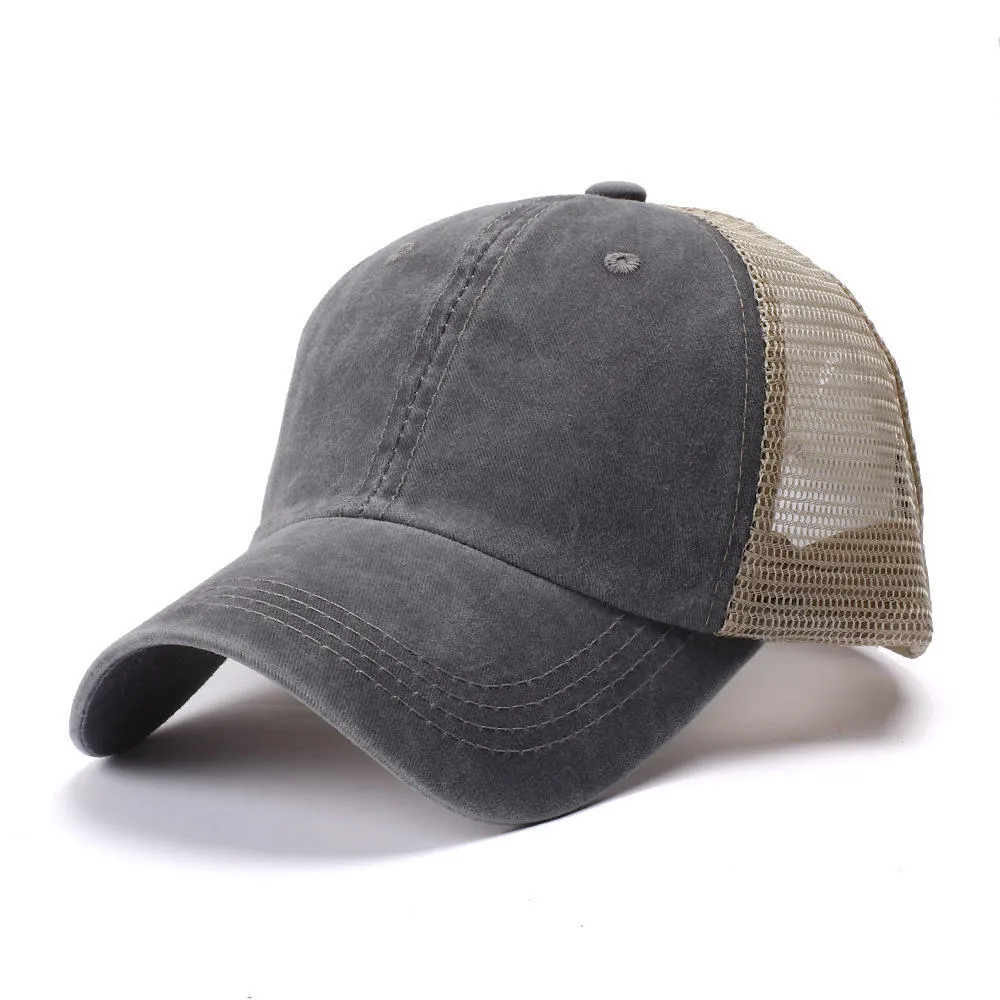 Unisex Solid Color Light Plate Mesh Baseball Cap Washable Old Baseball Cap Breathable Cotton Sun Hat