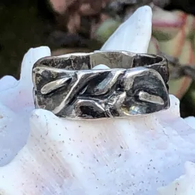 Vintage Anthurium Flower Band Ring in Sterling Silver Size 6 1/4