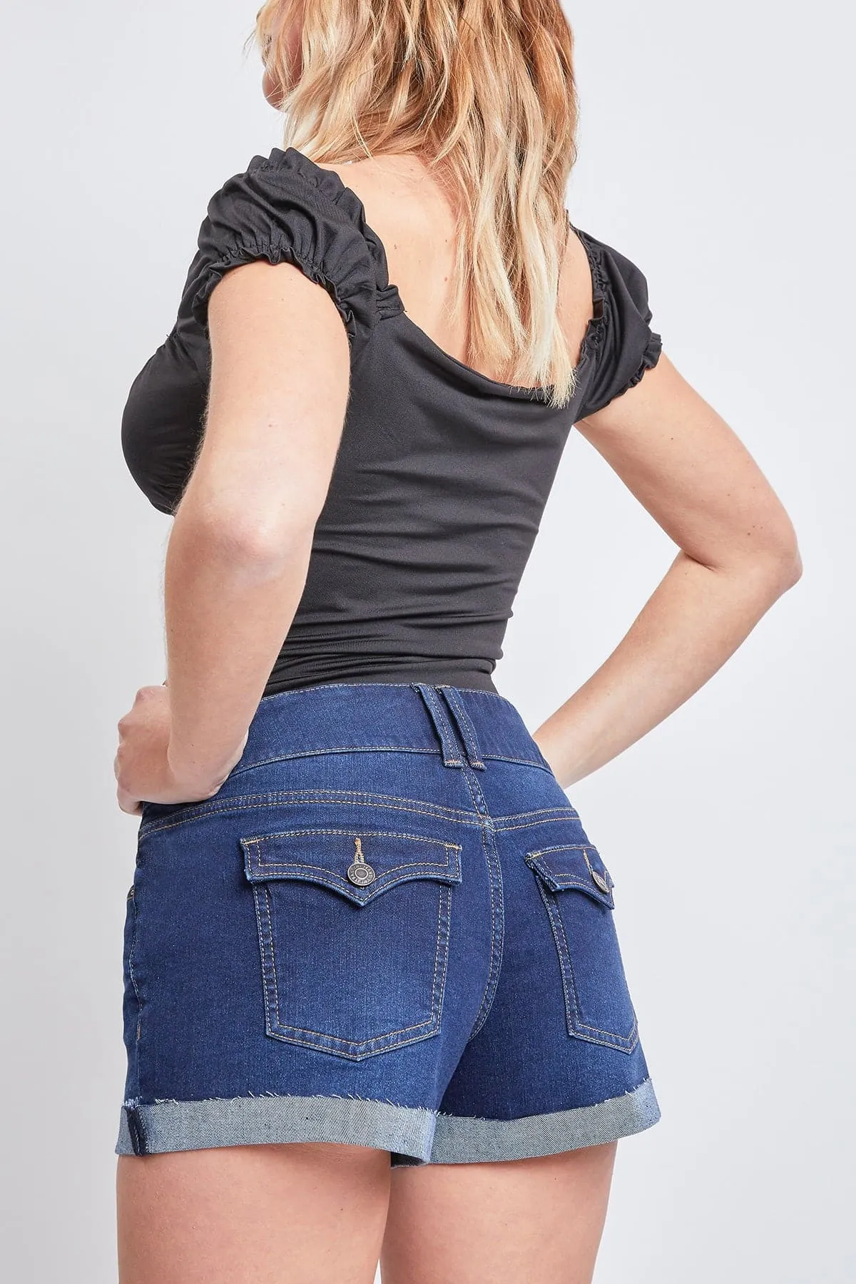 Women's  2-Button Denim Shorts with Flap Back Pockets and Cuffed Hems