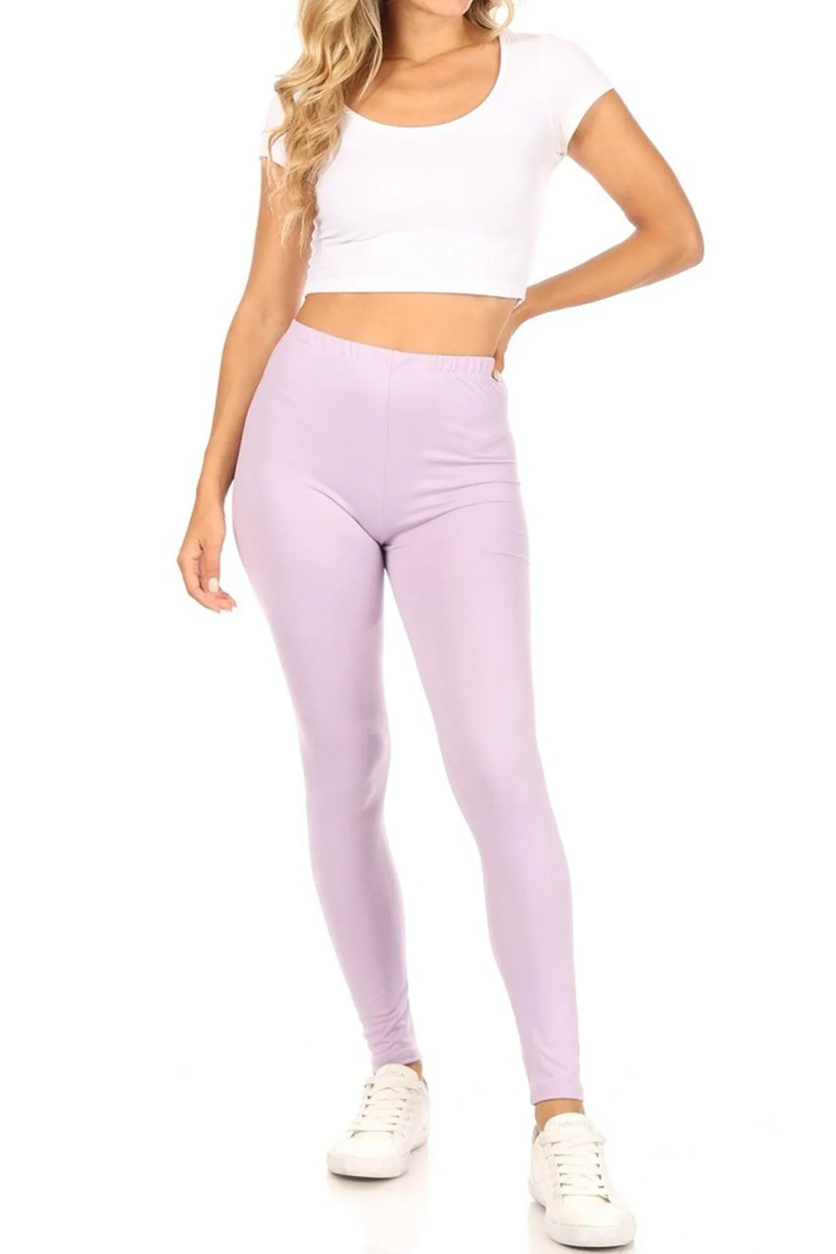 Women's Casual Solid Full Length Leggings Elastic Waistband