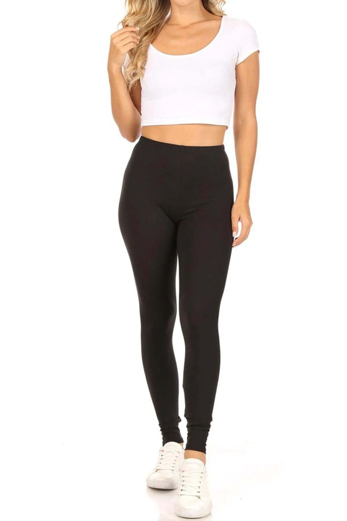 Women's Casual Solid Full Length Leggings Elastic Waistband