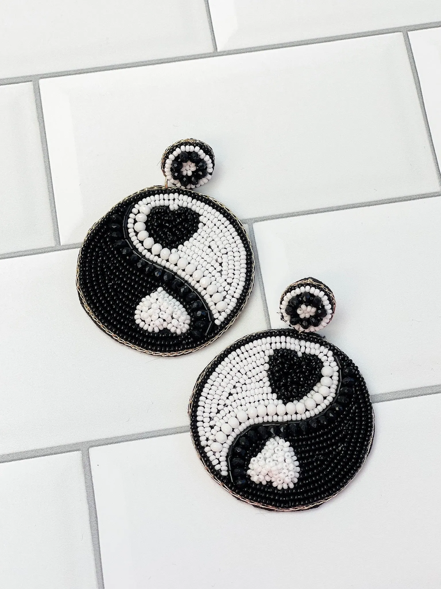 Yin Yang Beaded Dangle Earrings