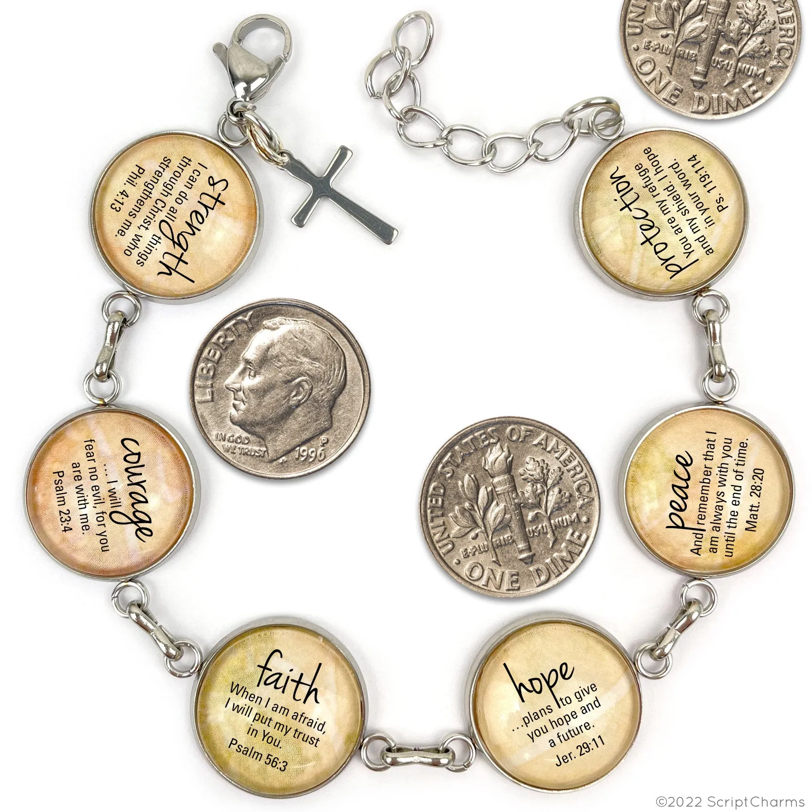 YOU ARE Beautiful, Strong, Precious, Redeemed – Personalized Christian Affirmations Scripture Charm Bracelet